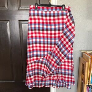 Lane Bryant Asymmetrical Checkered Skirt in Red and Blue